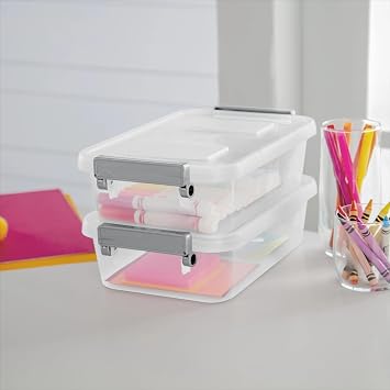 2.7 Quart Modular Latch Box, Clear Plastic Storage Box with Write-on ID Latches, Gray