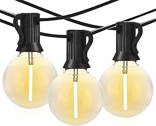 Banord 50FT G40 Waterproof Globe String Lights,2700K Warm White Outdoor LED Patio Lights String with 25 x E12 Screw Hanging Sockets, 26 x 1 Watt Dimmable Clear Glass Bulbs