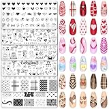 Whaline 6Pcs Valentine's Day Nail Plates Stamping Set Stamp Templates Love Heart Bear Bow Nail Art Plates for DIY Print Manicure Salon Design