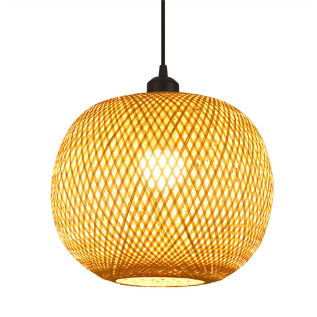 CWVYKNP Japanese Style Zen Teahouse Hallway Chandelier Light Fixture Globe Lantern Lampshade Natural Wicker Woven Pendant Light for Hallway Bedroom Dinning Table