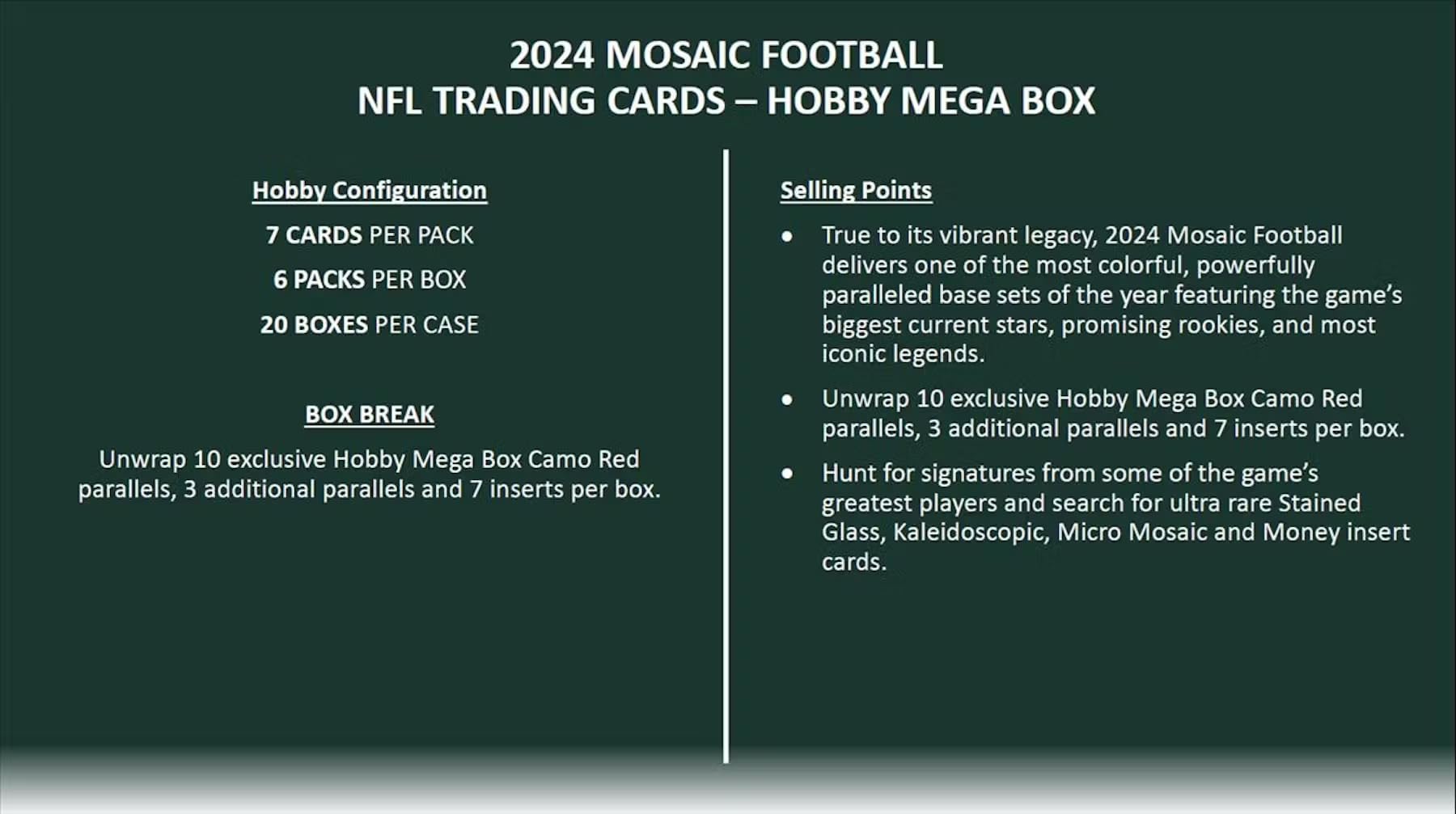 2024 Panini Mosaic Football NFL Hobby Mega Trading Card Box (Hobby Exclusive Camo Red)