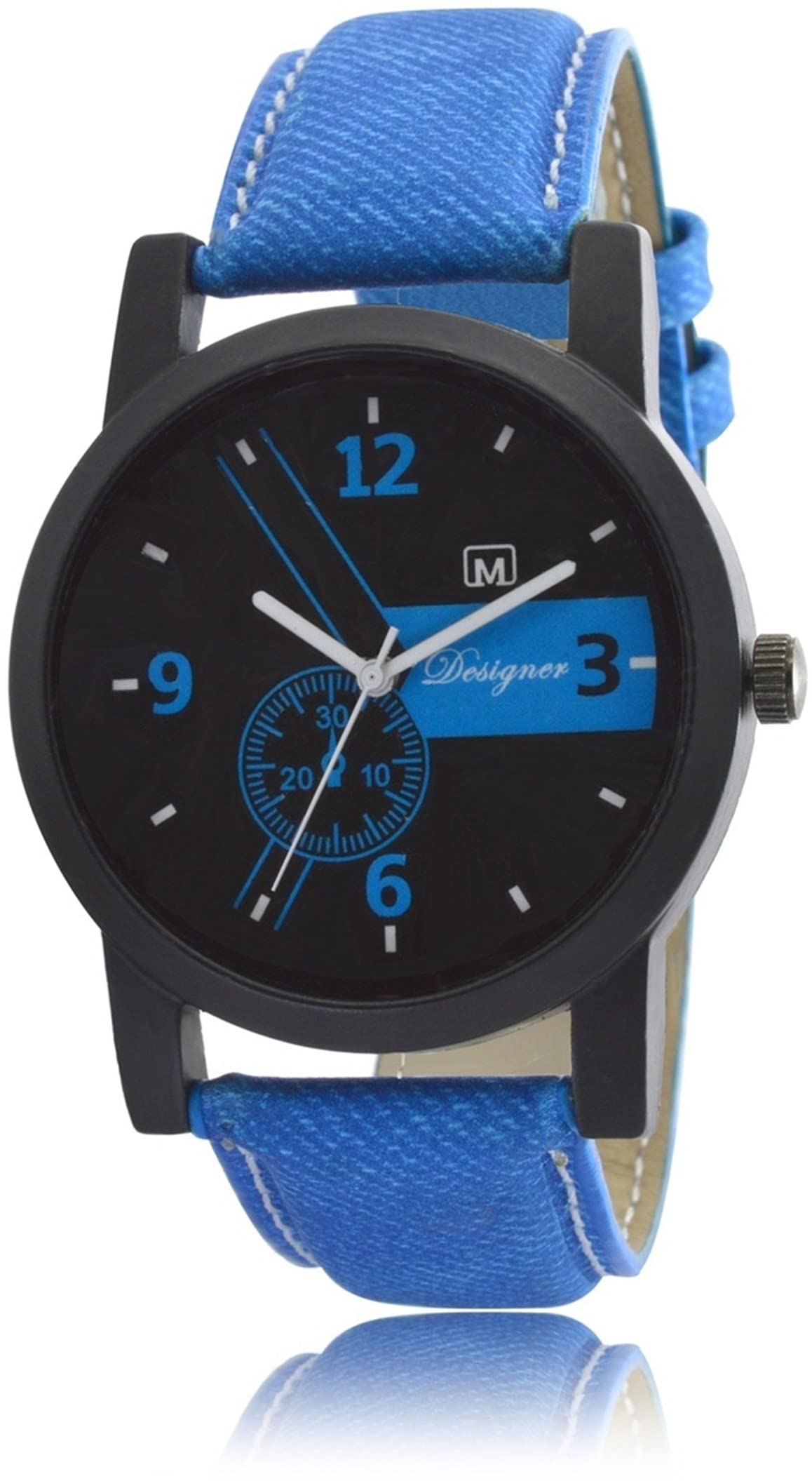 OM DESIGNER Leather Strap Analog Men and Boys Watch BL-9 Blue (B09SDL56BF) Amazon Price History, Amazon Price Tracker