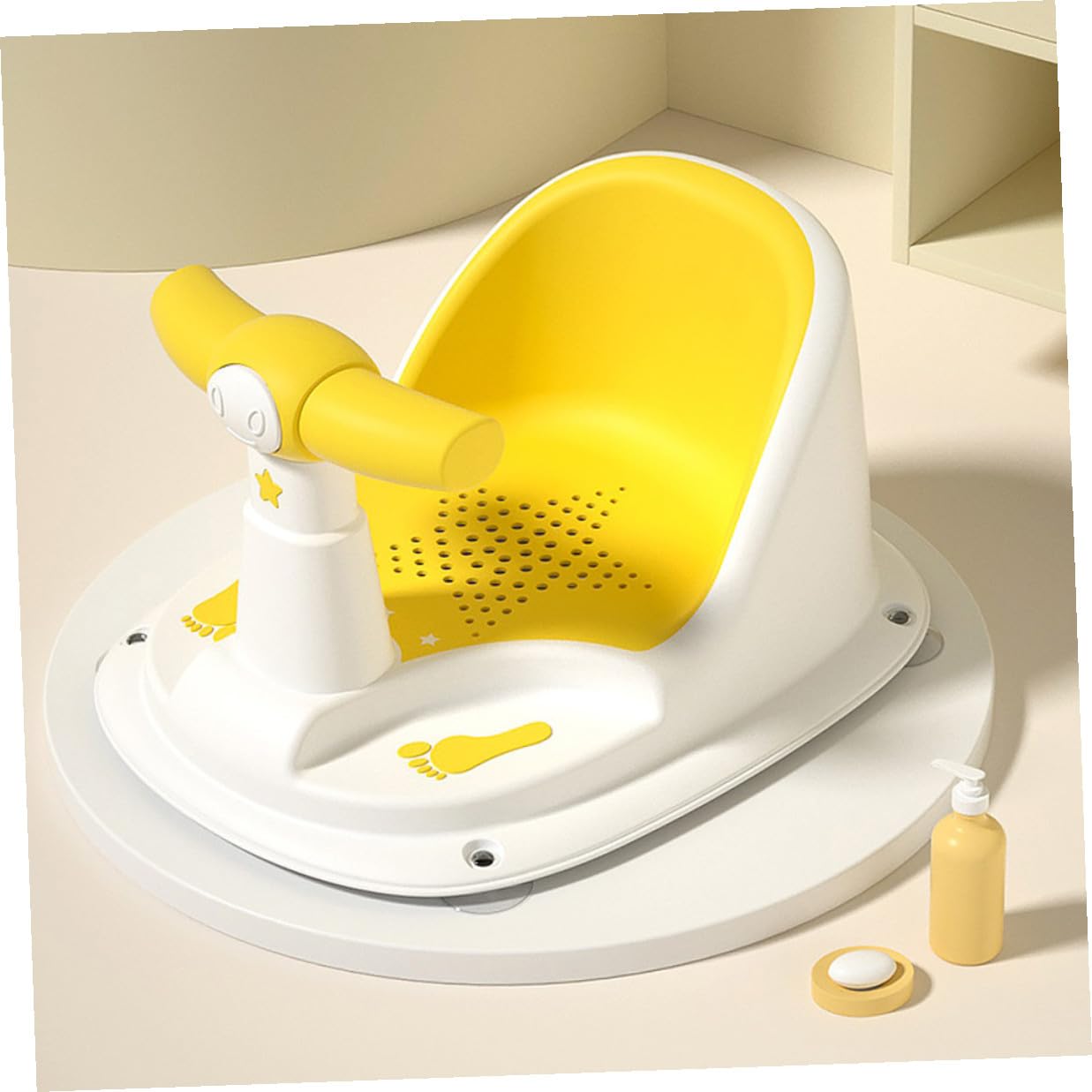 Bath Seat for 6-12 Months Shower Chair Non-Slip Yellow Plastic Support Tub Seat for Bathing Safety and Comfort