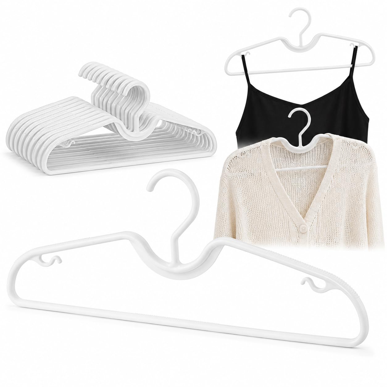 BESTonZON 10Pcs Short Neck Hangers Plastic Clothes Hanger Non Slip Grip