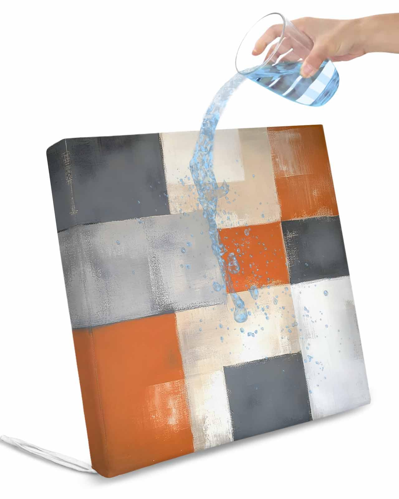 2 Pack Abstract Orange Grey Waterproof Cushion Covers with Ties, Outdoor Patio Chaise Lounge Chair Seat Cushion Slip Covers Replacement(Only Cover) Modern Oil Painting Geometric Art 24