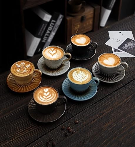 Miniatura 3 de Juego de tazas de té y platillo pequeño de cerámica de 4.1 fl oz4 onzas, platillo de taza de café de cerámica vintage con asa, juego de tazas de té