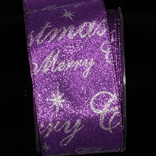 Purple and Silver Merry Christmas Wired Craft Ribbon 2.5" x 20 Yards