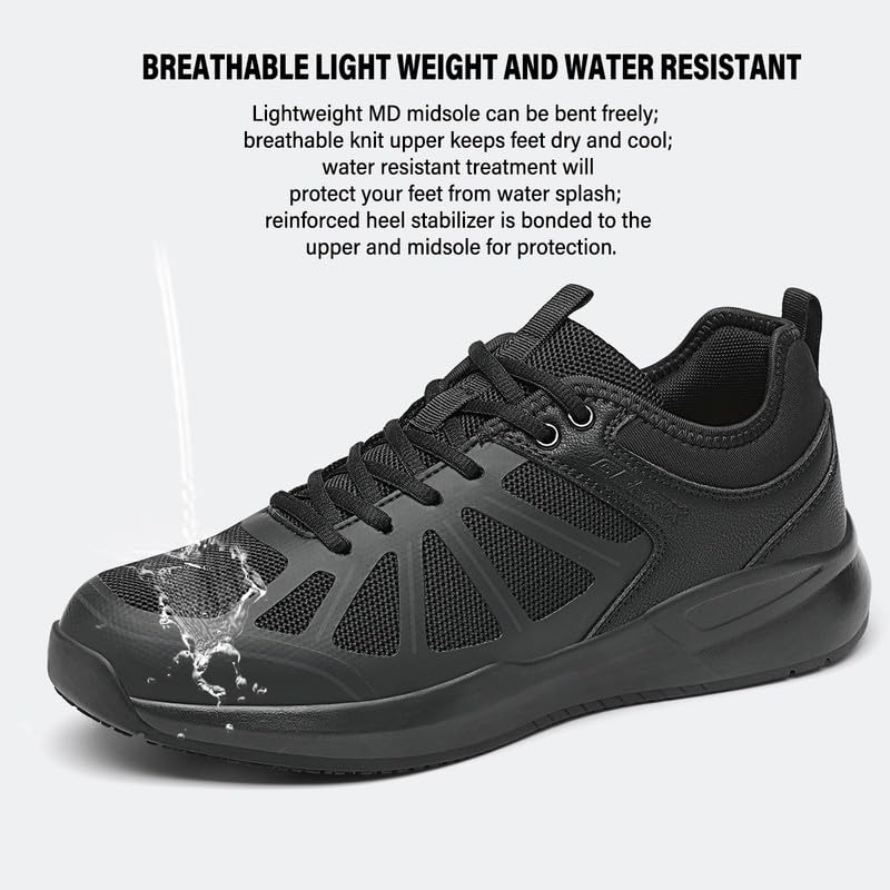 GEERX Alan Non-Slip Men Work Safety Sneakers Slip Resistant Shoes Nursing Kitchen Chef Shoes Food Service Shoes Zapatos Trabajo Antideslizante All Black Size 12