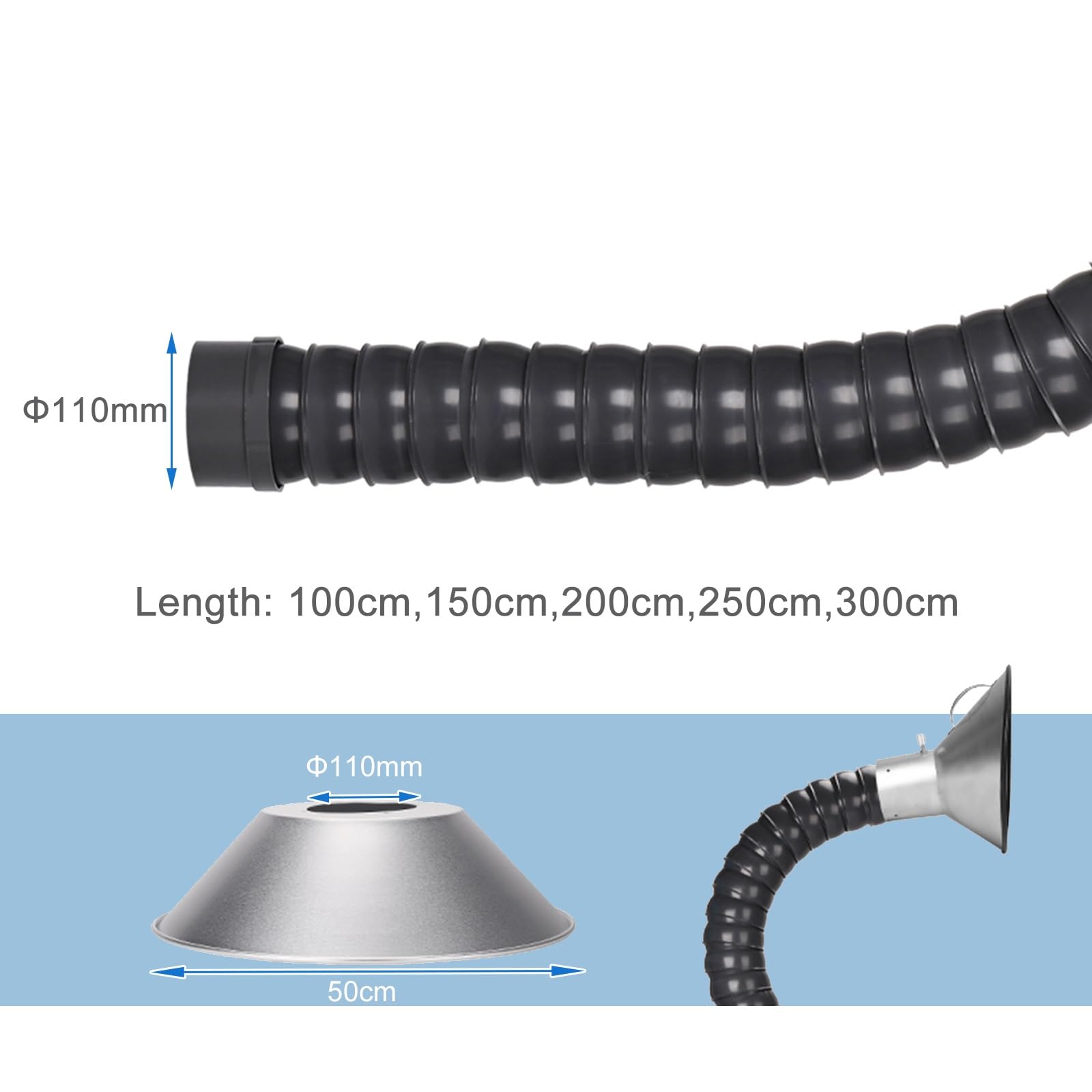 Uniwersalny elastyczny wąż zbierający kurz do lutowania i spawania – czarny 110 mm x 200 cm, idealny do zbierania oparów w projektach DIY, drukowaniu telefonu i żelazku elektrycznego.