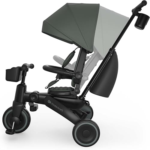 Kinderkraft Jazz 3 Dreirad faltbar ab ca. 9 Monaten bis 25 kg, 360° drehbarer Sitz, Halbliegeposition vorwärts/rückwärts, UPF 50+ Verdeck wasserabweisend, Freilauf & Lenkermodus, Grün - 8