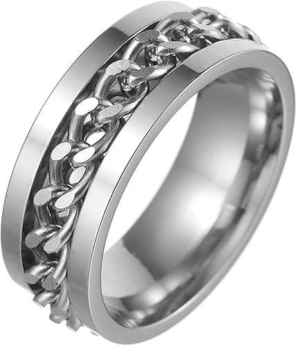 Miniatura 1 de Udolfly Anillos giratorios para la ansiedad para hombre, anillos clásicos de cadena para mujeres, adolescentes, niños, anillo de acero de titanio
