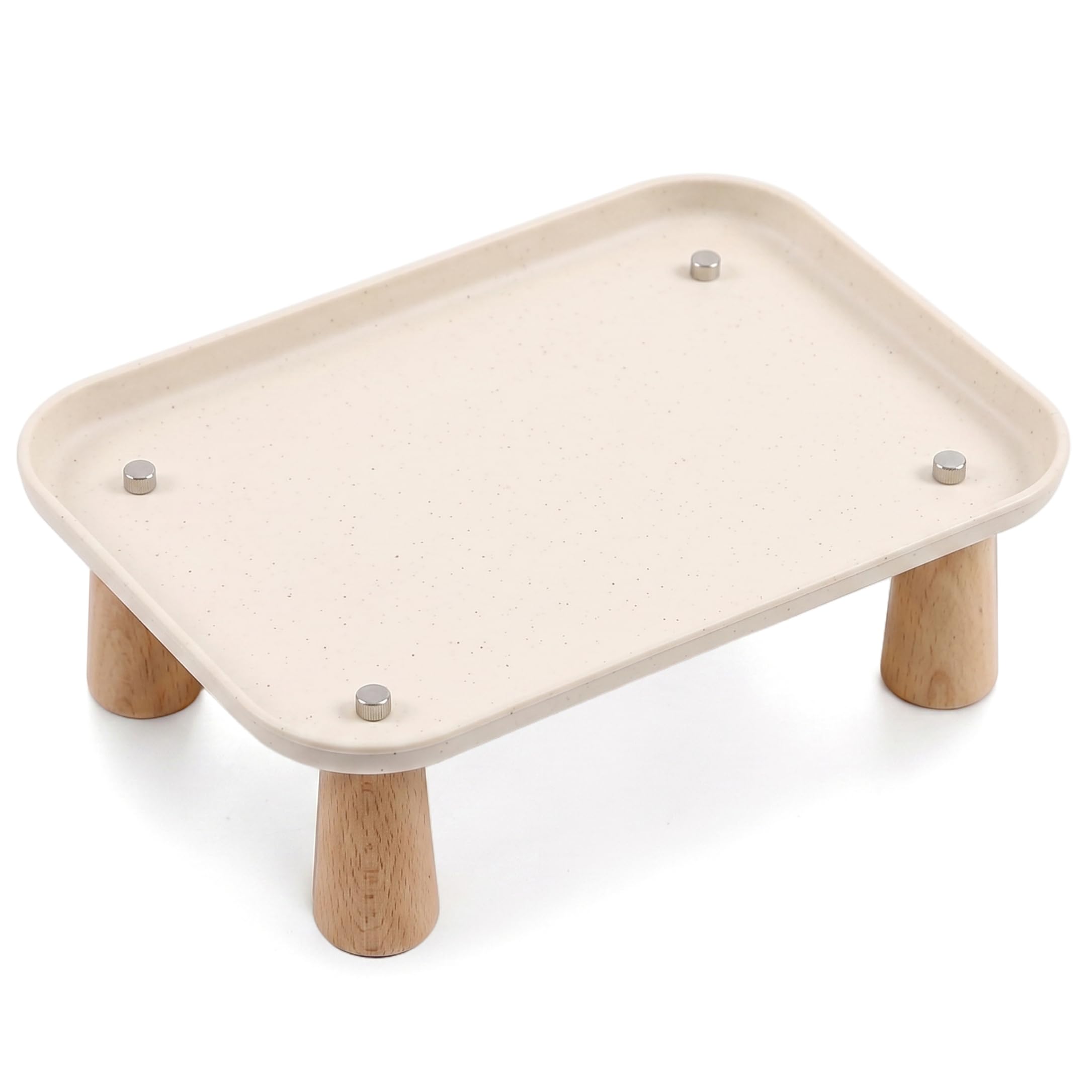 Ameble 9.4x6.7x3.1 Inch Cat Food Table, Raised Spill-Proof Splash-Proof Feeding Station for Spine and Neck Protection, Cat Bowl Stand, Beige