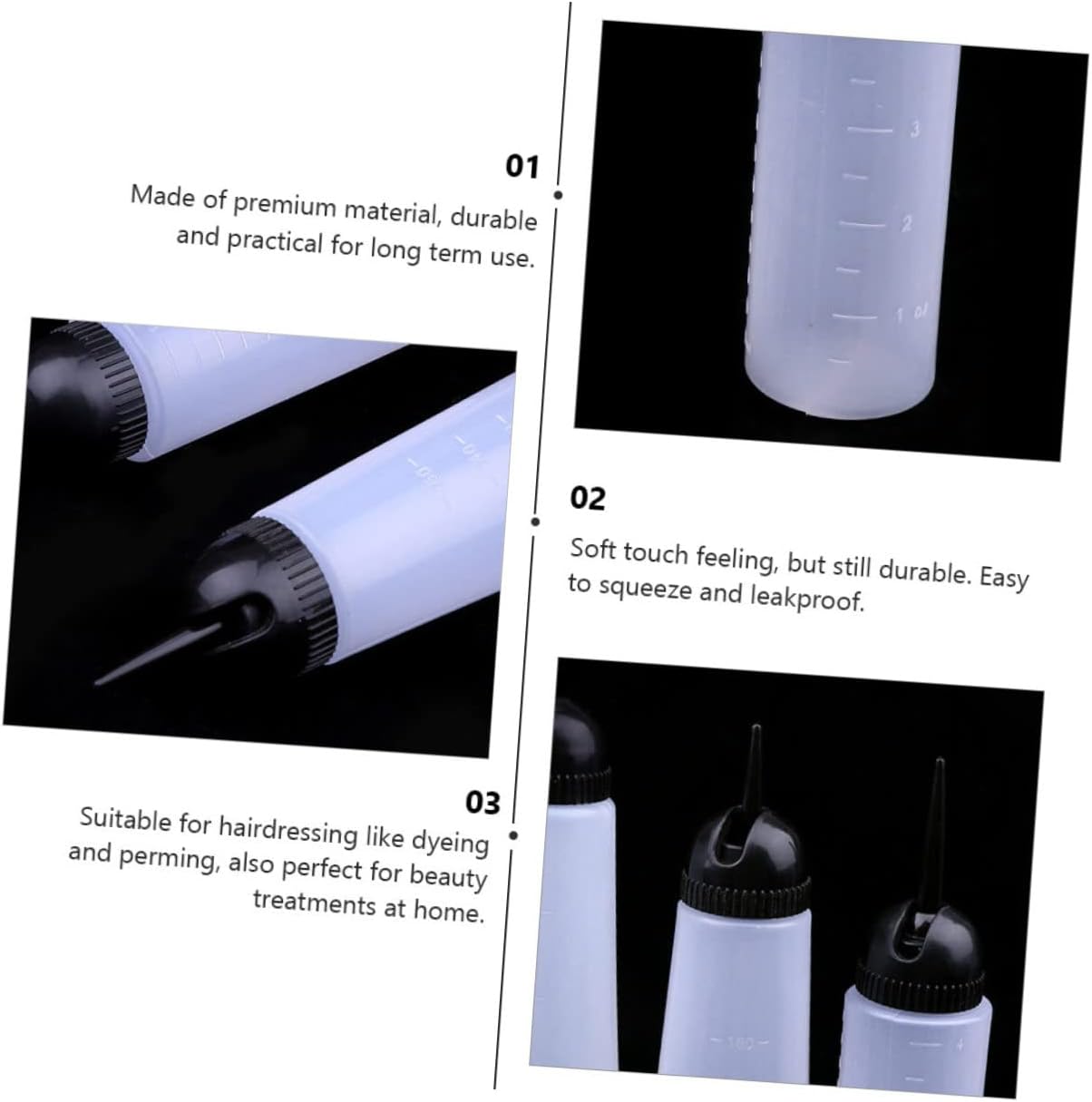 6 Piece Hair Dye Applicator Bottles for Salon Use White Plastic