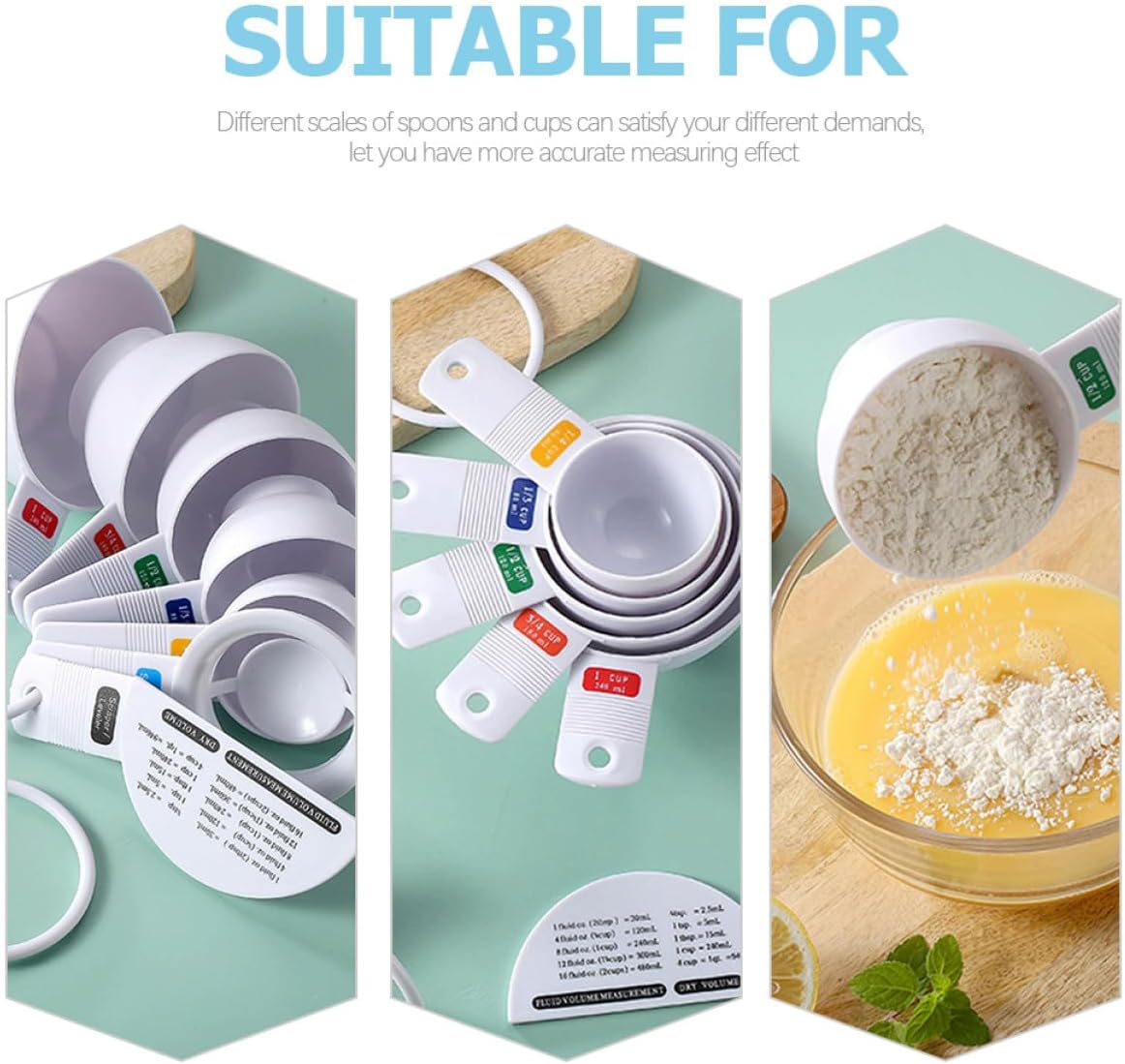 VICASKY Stackable Measuring Cups and Spoons with Egg Separator and Leveler Kitchen Baking Tools with Scales for Accurate Measurement of Tea Sugar Salt Space-saving Design image 5