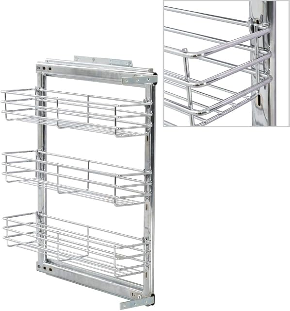 vidaXL 3-Tier Pull-out Kitchen Electroplated Wire Basket with Sliding Runners Kitchen Cupboard Larder Storage Basket Silver 47x11x56cm