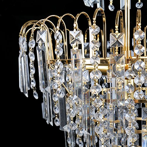 Ridgeyard 4-Lights Crystal Chandelier 7 Tiers Raindrop Chandelier Modern Pendant Chandelier Crystal Hanging Light Fixture For Hallway Entryway Foyer Dining Room Gold Finish E12 #TOP4