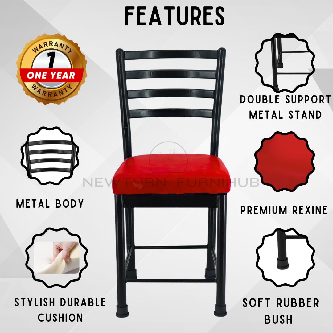 NEWTURN� FURNIHUB Metal Black Dining Chair Living & Dining Room Home Comfortable Durable Chair (18 inc.h Height from Ground to SEAT) (Red) 1