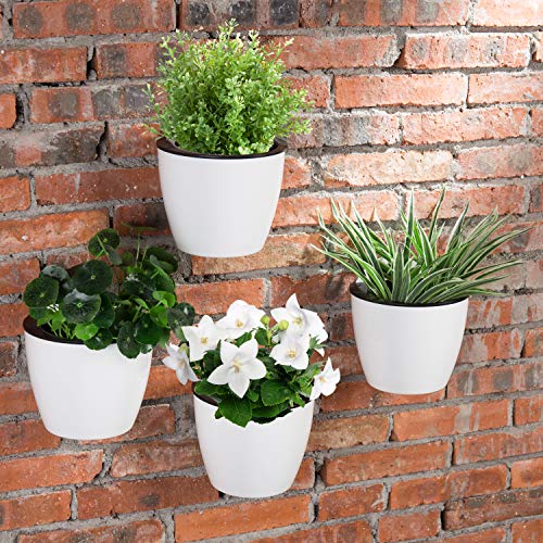 Mygift Wall Mounted White Plastic Hanging Self Watering Planter Pot, Small Flower Cactus Herbs Plant Container Wall Planter Set Of 4 #TOP1