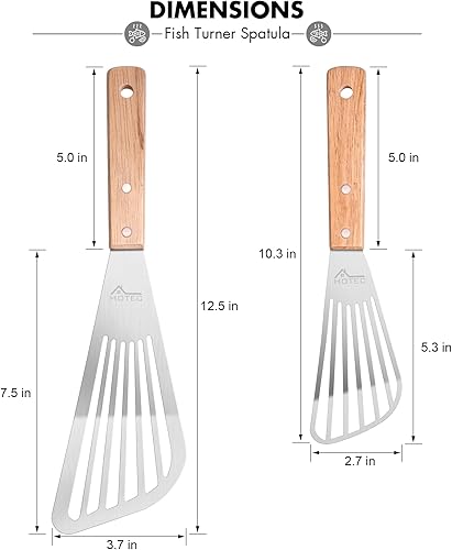 Miniatura 2 de HOTEC Espátula de madera de acero inoxidable de los pescados de la manija, espátula del metal que da vuelta los alimentos