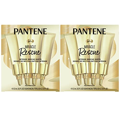 Pantene Hair Mask Miracle Rescue Shots, Intensive Repair Treatment For Damaged Hair, 4 Count 0.5 Oz Each, Twin Pack #TOP10