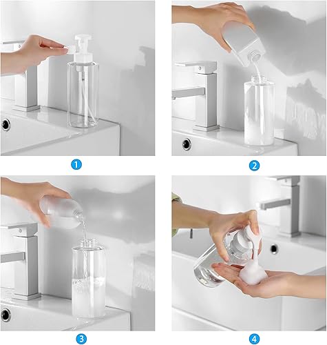 Miniatura 6 de UUJOLY Dispensador de jabón espumoso, botella de plástico recargable de 17 onzas para jabón líquido, champú, gel de baño, 2 unidades, transparente