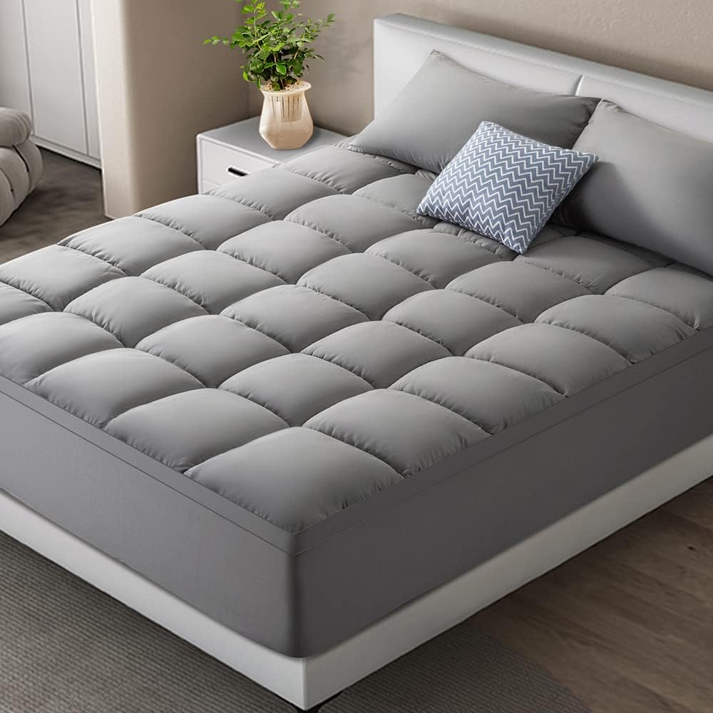 Mattress Topper, Extra Thick King Mattress Protector,Cooling Mattress Pad Cover for Back Pain, Plush & Support Overfilled Down Alternative with 8-21" Deep Pocket (Gray, King)