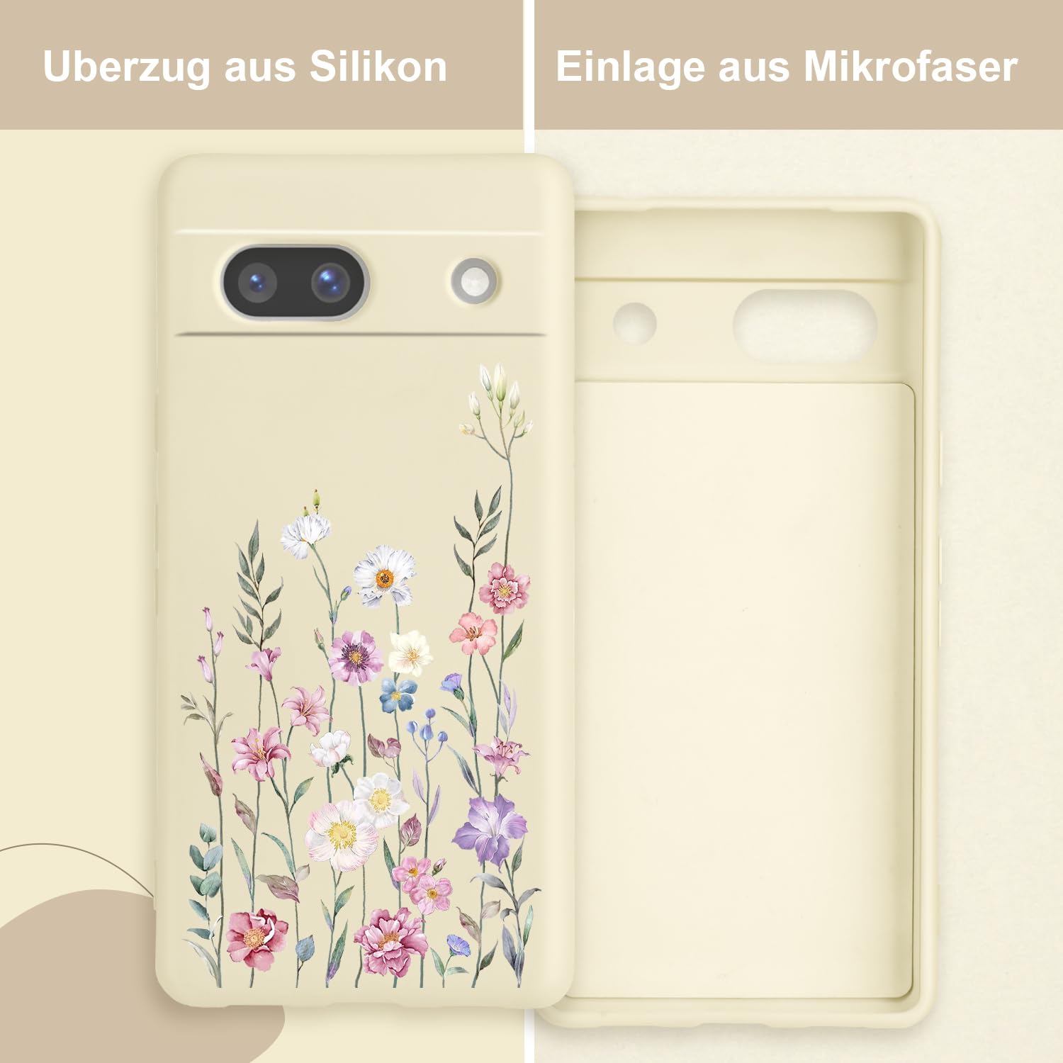 Ftonglogy Google Pixel 8a Hülle Mit Blumenmuster | Mintgrün/Magnolie, Stoßfest | Schlanker TPU-Stoßfänger