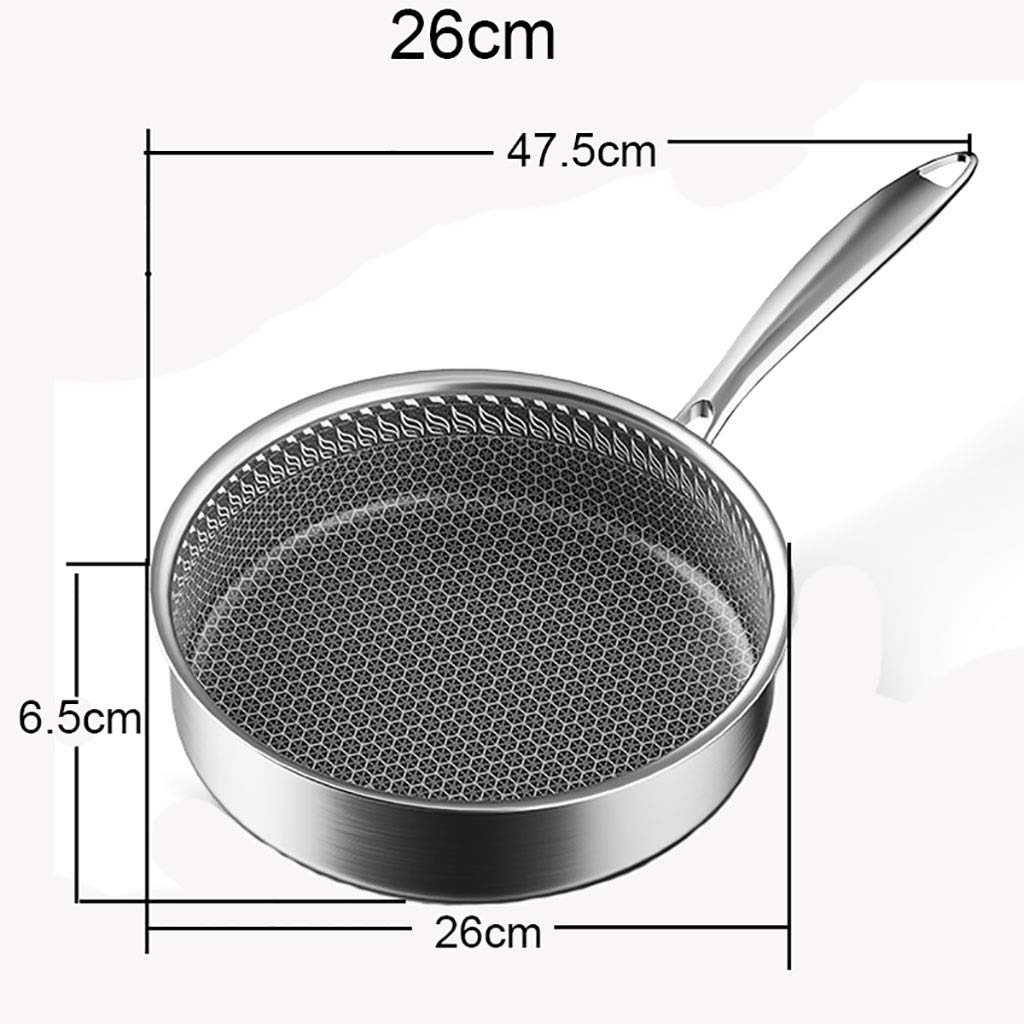 SH-chaoguo 304 Stainless Steel Fry Wok/Frying Pan/Uncoated Non-Stick Pan/Cooking Pan (26/28cm), Induction Cooker, for Gas Stove (Size : 26cm)