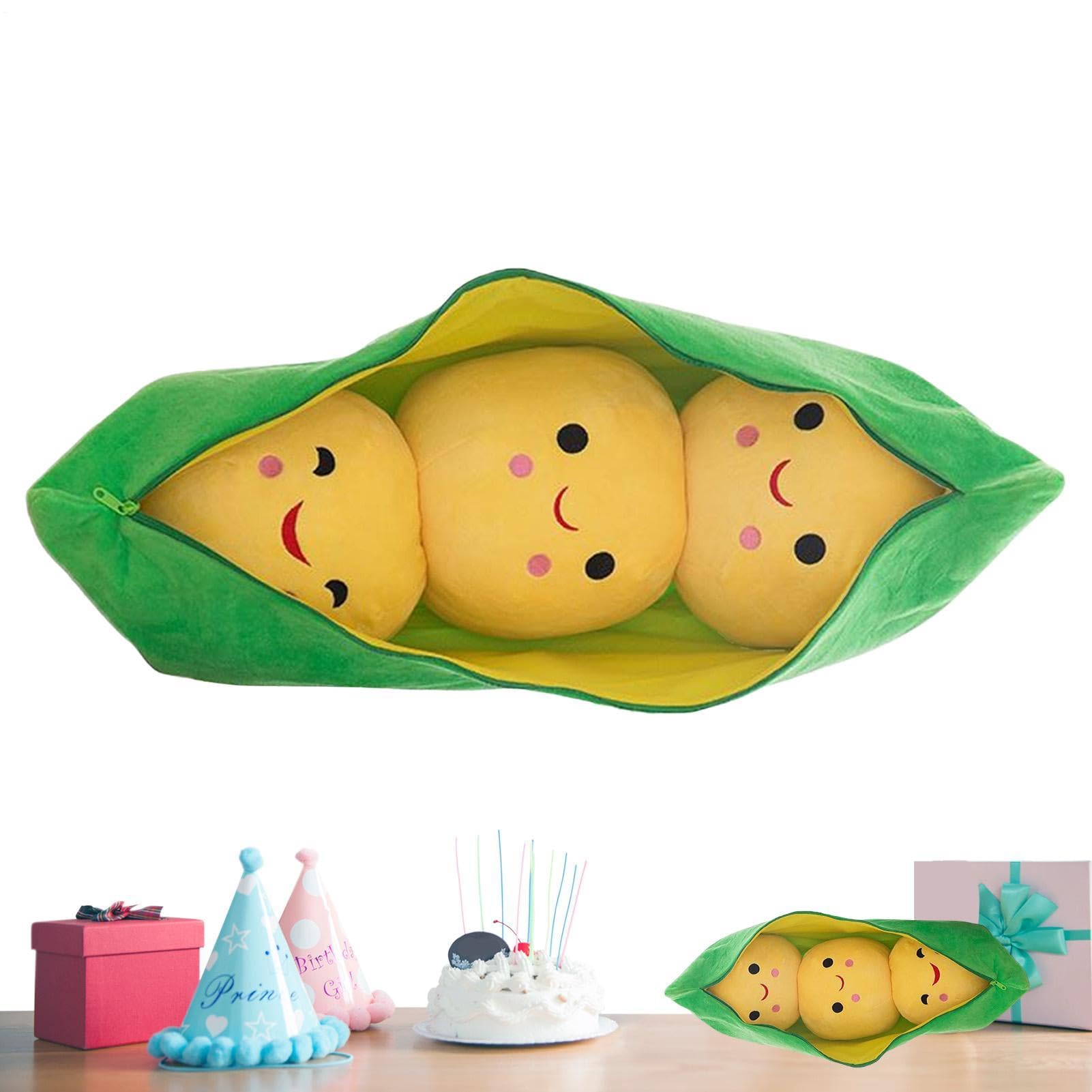 Stuffed Pea Pod 25cm/40cm 3 Peas-in-A-Pod Plush Plant-Themed Soft Figure Huggable Comfort Toy Pea Plush Soft Cuddle Doll For Room Sofa Decor Car Decoration