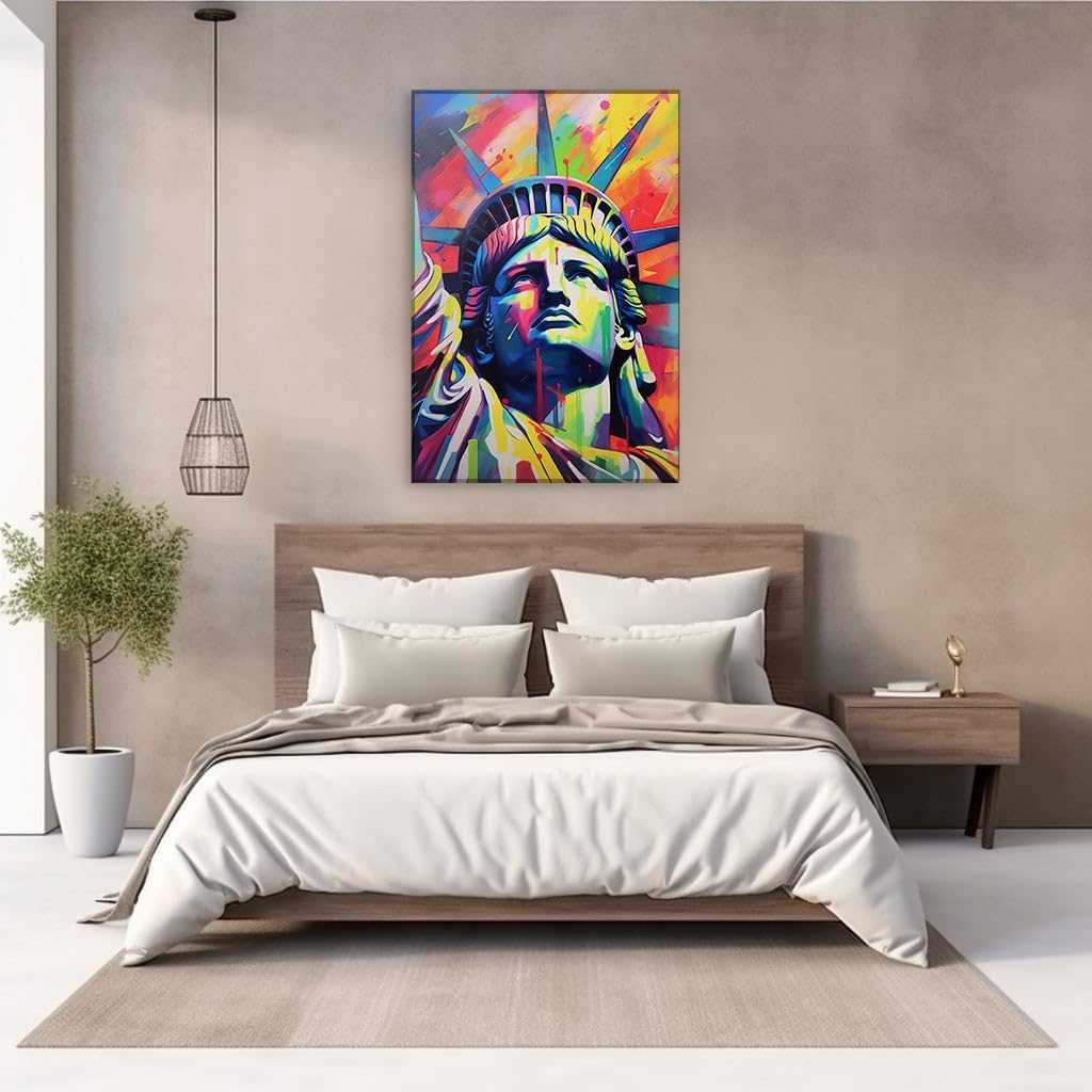 Canvas for Living room. Statue of Liberty Reimagined in a Kaleidoscope of Color, 27 x 18 inch Canvas Wall Art - Ready to Hang - 69x46 cm (27x18 inch)