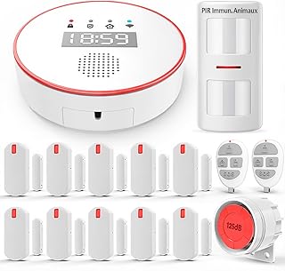 YISEELE Alarme Maison sans Fil: Connexion Wi-FI 5 GHz - Complet Sirène 125dB - Capteur Infrarouge (PIR) Anti-Animaux - 10 Capteurs Porte/Fenêtre - 2 Télécommandes - Hub - Compatible Alexa & Google