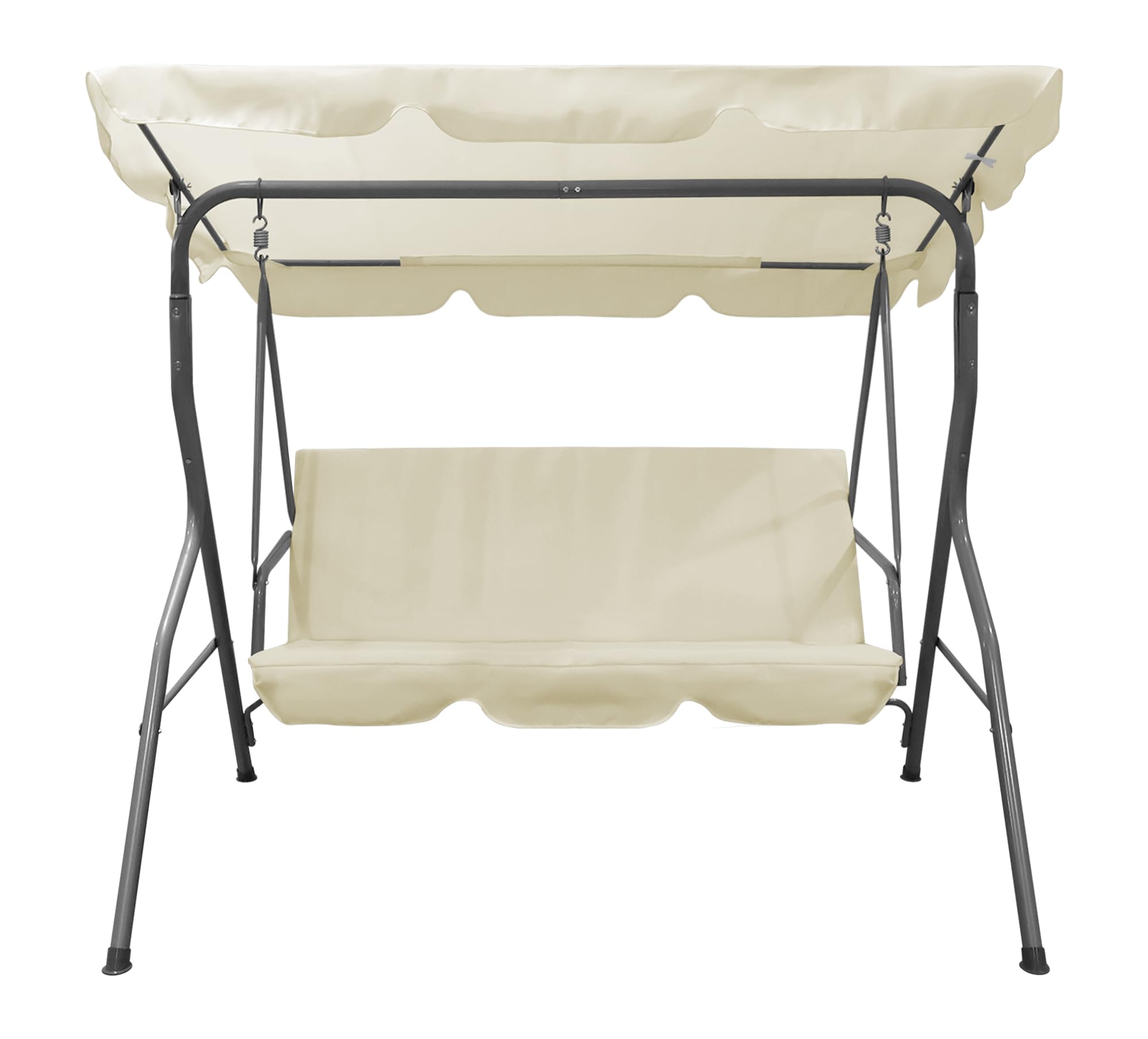 IlGruppone Dondolo da Giardino 3 Posti con Tetto Parasole Regolabile Reclinabile Impermeabile Struttura in Acciaio 173x109x157 Cm Tinta Unita Seduta Ammortizzata - Crema