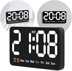 Relógio Digital para Mesa ou Parede - Display de Luz LED, Hora e Dia da Semana, Ideal para Casa, Escritório,Academia, Clínica, Estúdio, Galpão, Recepção e Uso Comercial(Led Branco)