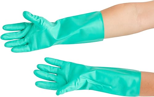 Miniatura 13 de Restaurantware Guantes de limpieza verdes, 10 pares de guantes de nitrilo de 15 mil de grosor, grandes, resistentes, con puño largo, forro de