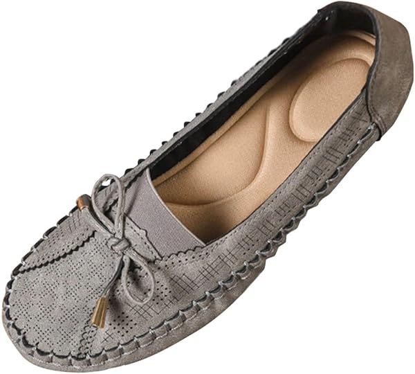 Women Vintage Eyelet Ballet Flats Memory Foam Comfy Soft Flats Casual Stitched Cute Non Slip Dress Shoes with Bowknot - 1
