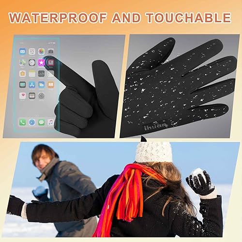Miniatura 4 de ihuan - Guantes impermeables de invierno, para esquí de nieve, resistentes al viento, unisex, térmicos, para pantalla táctil, correr, ciclismo