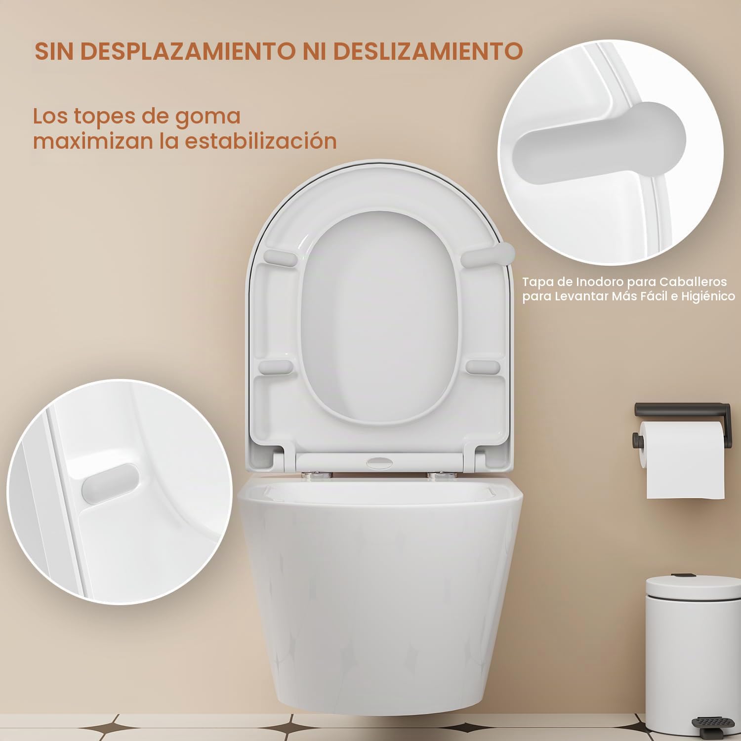 Tapa WC Amortiguada, Asiento Inodoro Blanco en Forma de D, Tapa de Vater con Cierre Suave, Tapa de WC de Duroplast, Tapadera WC, Tapa Inodoro Montaje Fácill
