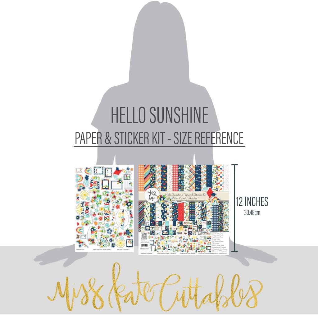 Paper & Sticker Kit - Hello Sunshine - Spring Scrapbook Kit - 12x12 Double-Sided Paper + Stickers - Card Making, Journaling, DIY Crafts - Made in USA
