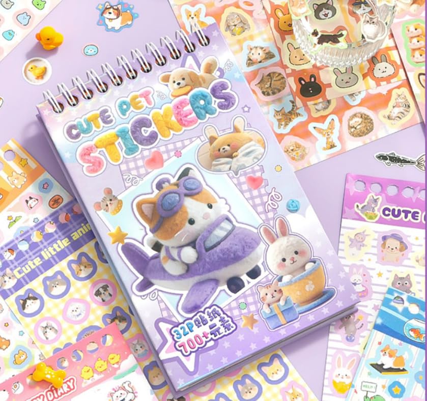 Image of Girl's Cute Sticker Book, Cartoon Pet Theme - 700+ Cute Animal Style Foodie Stickers, for DIY Scrapbooking Journaling Handbook Decoration