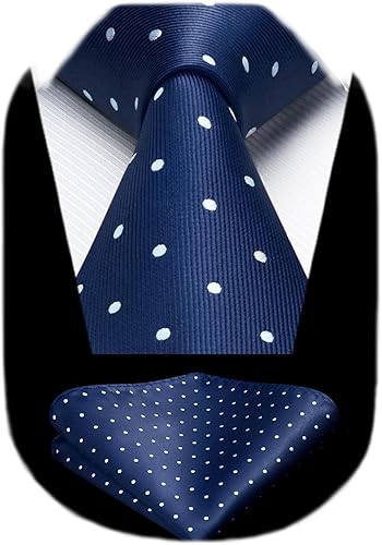HISDERN Lazos de lunares para hombre pañuelo tejido clásico de seda para hombre corbata y bolsillo cuadrado para boda