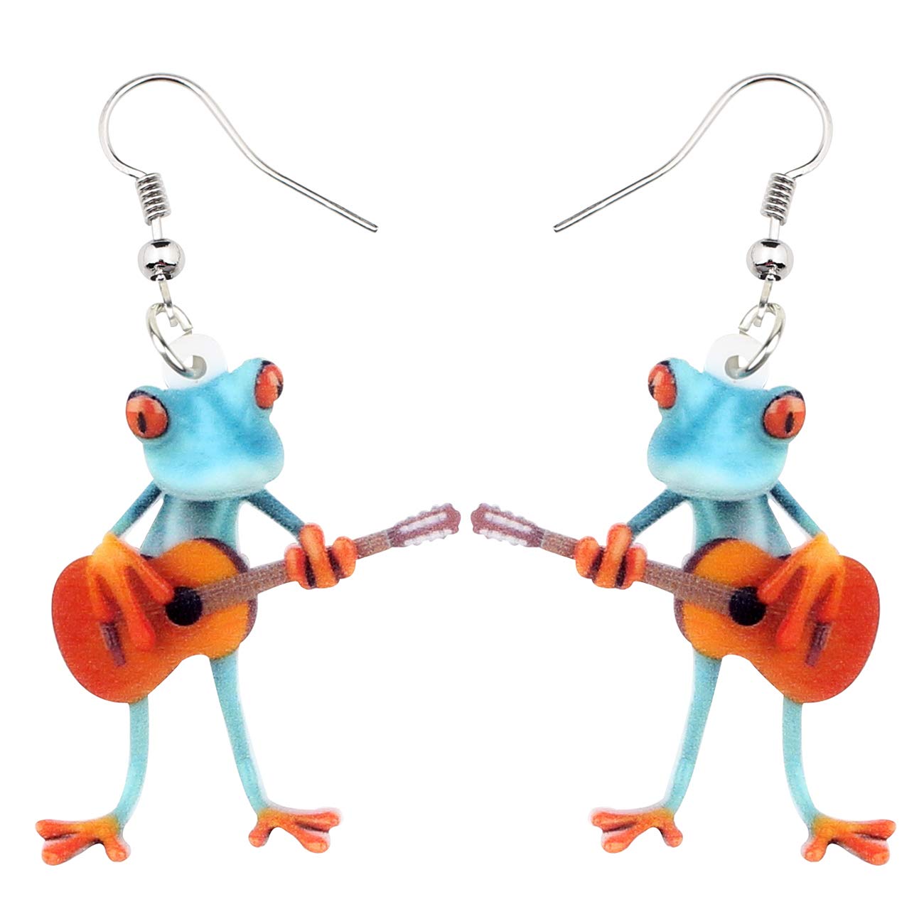 Acrylic Cute Guitar Frog Earrings Dangle Drop Funny Jewelry for Women Weird Gifts