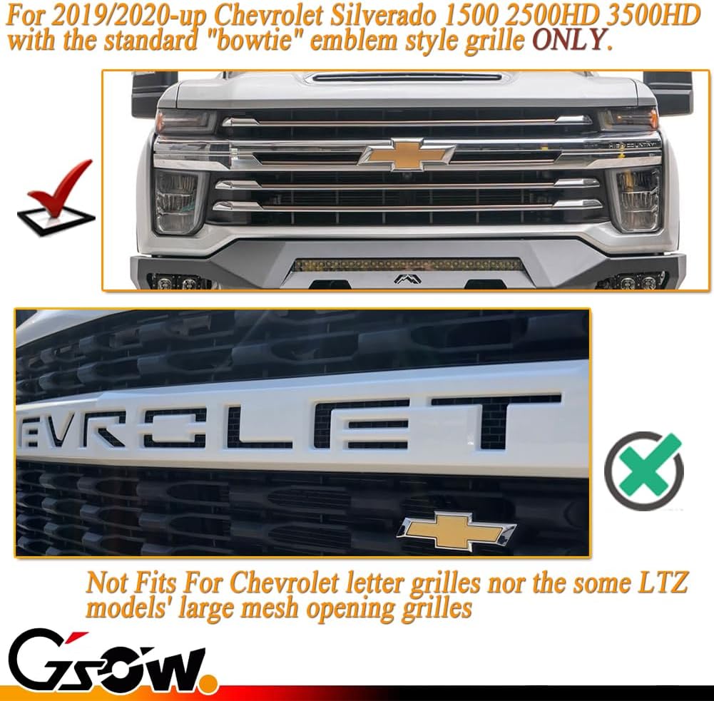 3 PCS Super Bright White LED Grille Light for 2019/2020-up Chevrolet Silverado 1500 2500HD 3500HD, Position Smoked Lens with Sturdy Mount Bracket - White