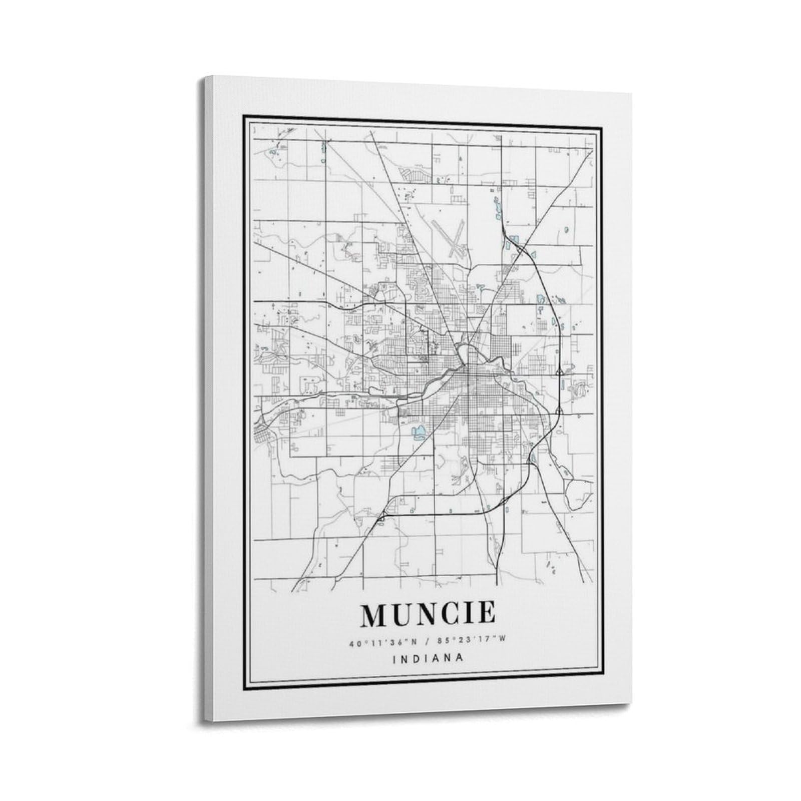 xiaoxiaoshen Muncie Indiana Map Canvas Poster Wall Art Prints Room Aesthetic Murals Bedroom And Living Decorations 24x36inch(60x90cm)