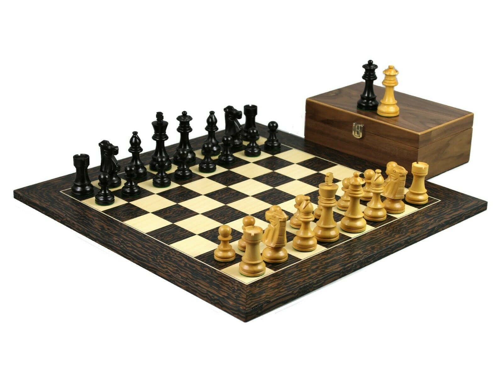 Set di scacchi in legno Tiger Ebony Board 20 pollici ponderato Ebanizzato Staunton French Knight Pieces 9,75 pollici