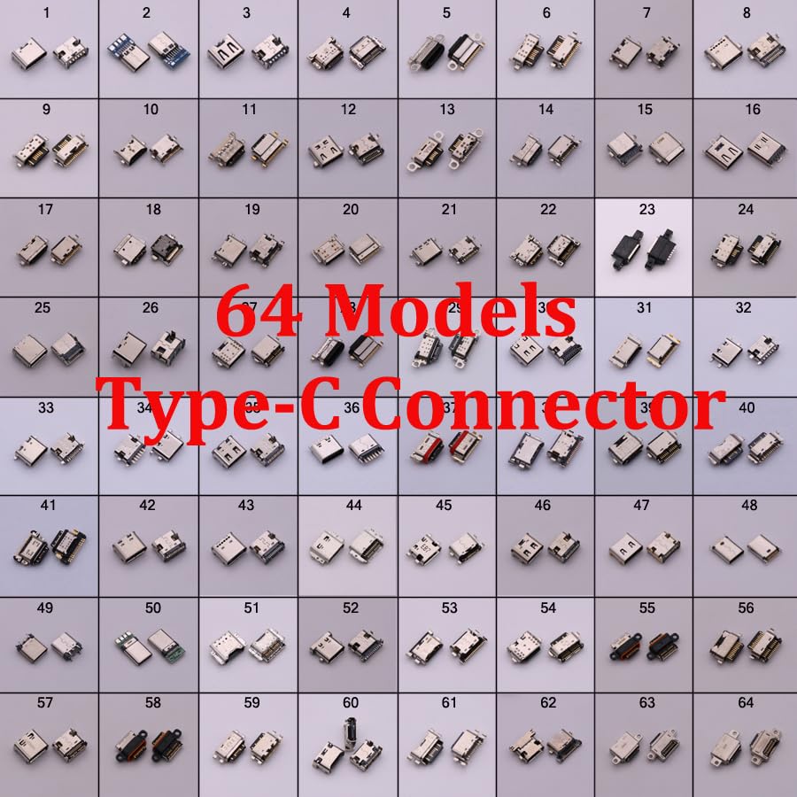 64 Models USB-c Type C USB 3.1 Male Female Socket PCB Connector 6P 9P 14P 16P 24P for Xiaomi/for Huawei/for Nokia/Moto/for Samsung/Bluboo - (Color: 64 Models Each 3pcs)