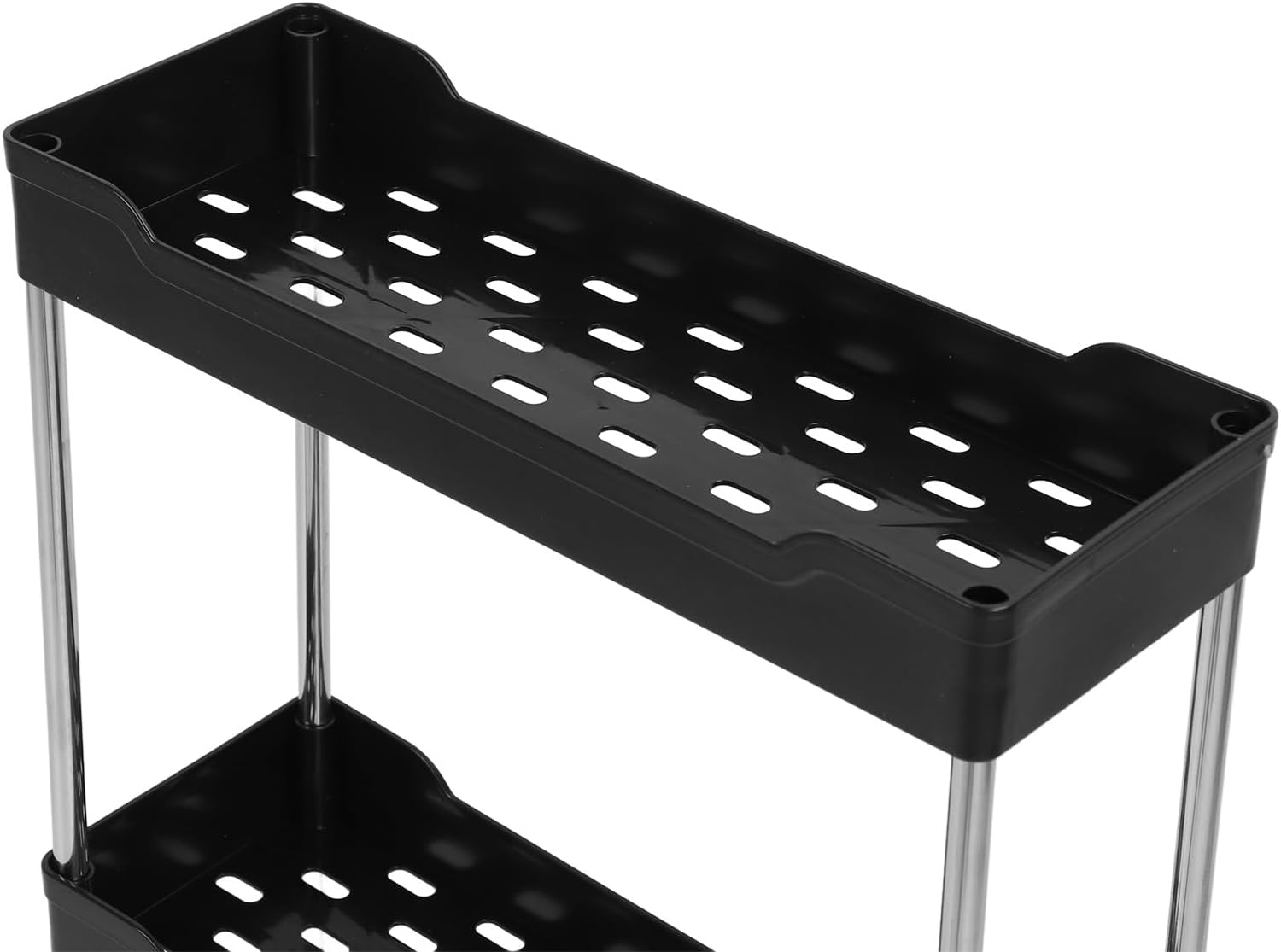 Narrow Place Slide Out Storage Cart, 4 Tier Slim Storage Cart Flexible Easy to Assemble PP Stainless Steel for Kitchen (Black)