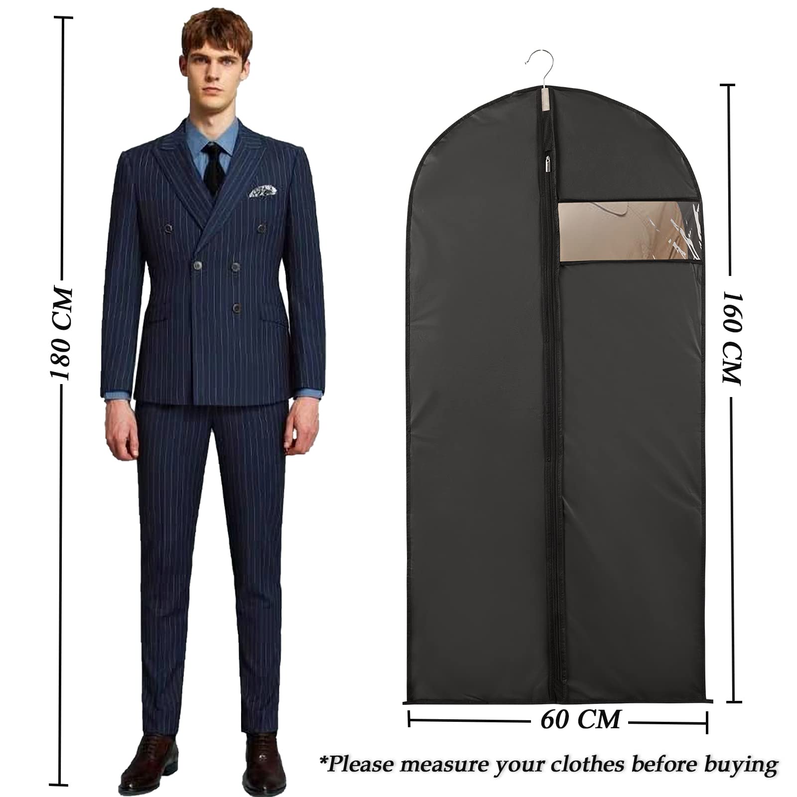 Niviy 5 PCS Porta Abiti Da Viaggio Lungo 60X160CM Nero Custodia Porta Abiti,Impermeabile e Antimuffa Con Finestra a Vista,Adatto Per Contenitori per Armadio di Piumino,Cappotto Lungo,Gonna Lunga