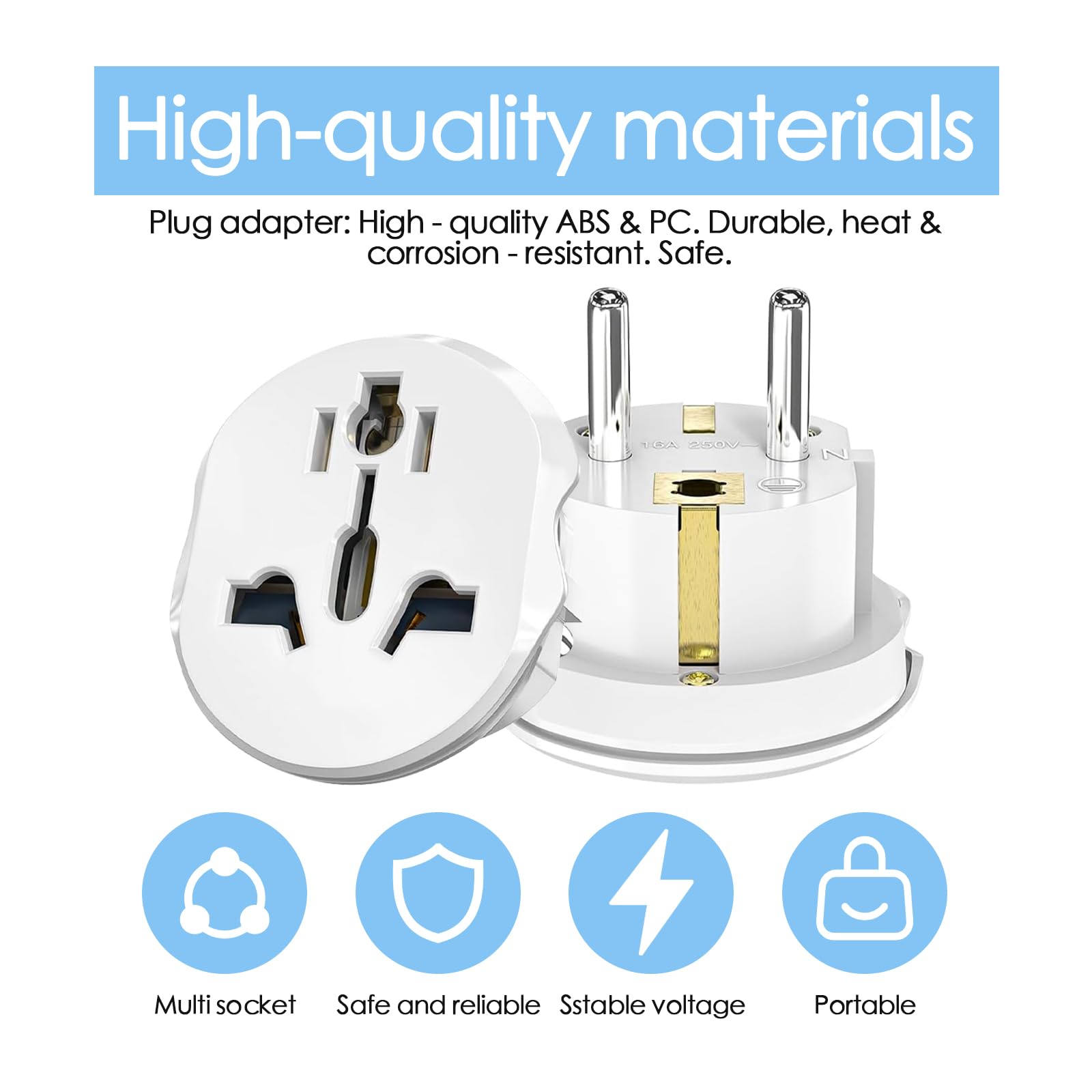 Adaptador de Enchufe Universal para Viajes España, Compatible con la Mayoría de Países Europeos, 2 Pack - Convertidor de Enchufes USA, UE, UK, Australia, China, Italia, Suiza a Enchufe Alemán — view 3