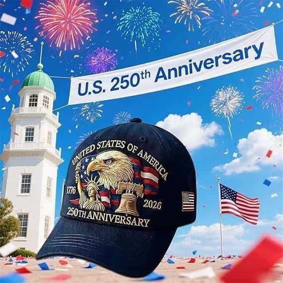 2PCS 250 Anniversary USA Hat Adjustable 250 Year American Anniversary Hat USA Patriotic Caps Retro Embroidered Cap for Men Women Gifts Navy Blue and Red - Image 3