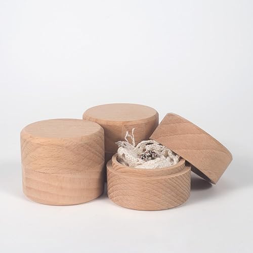 Miniatura 4 de 3 piezas de mini anillo redondo de madera para joyero, caja de madera pequeña con tapa, almacenamiento de bricolaje, caja de contenedor de madera